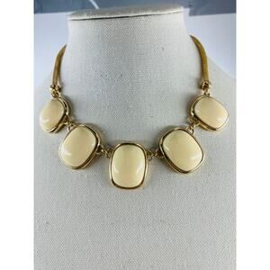 Monet Cream and Gold Tone Statement Necklace Vintage 80s Classic Heritage